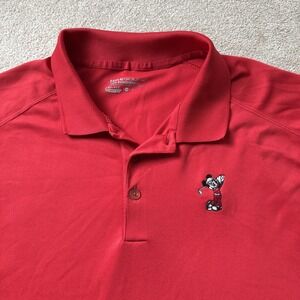 Nike Disney Parks Mickey Mouse Polo Shirt Men XL Red Golf Performance Dri Fit